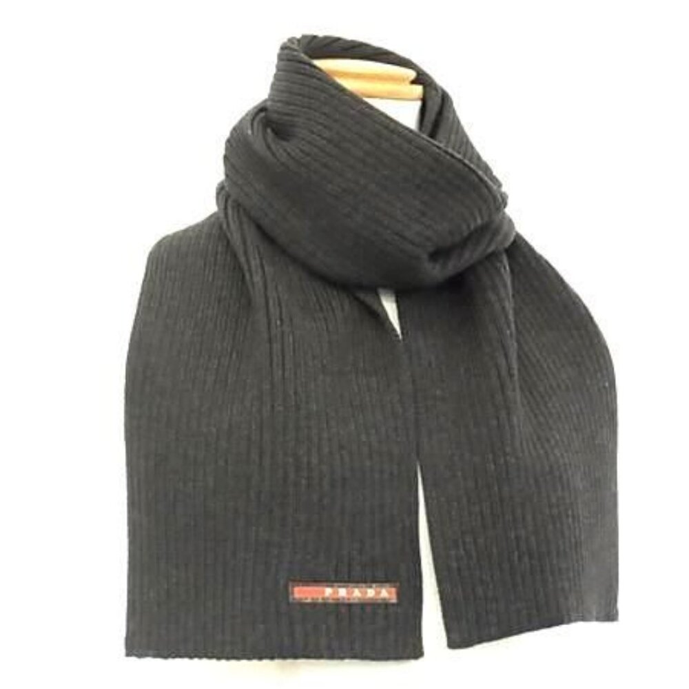 Prada 100% Wool Scarf Dark Gray Az5307 - Picture 2 of 6